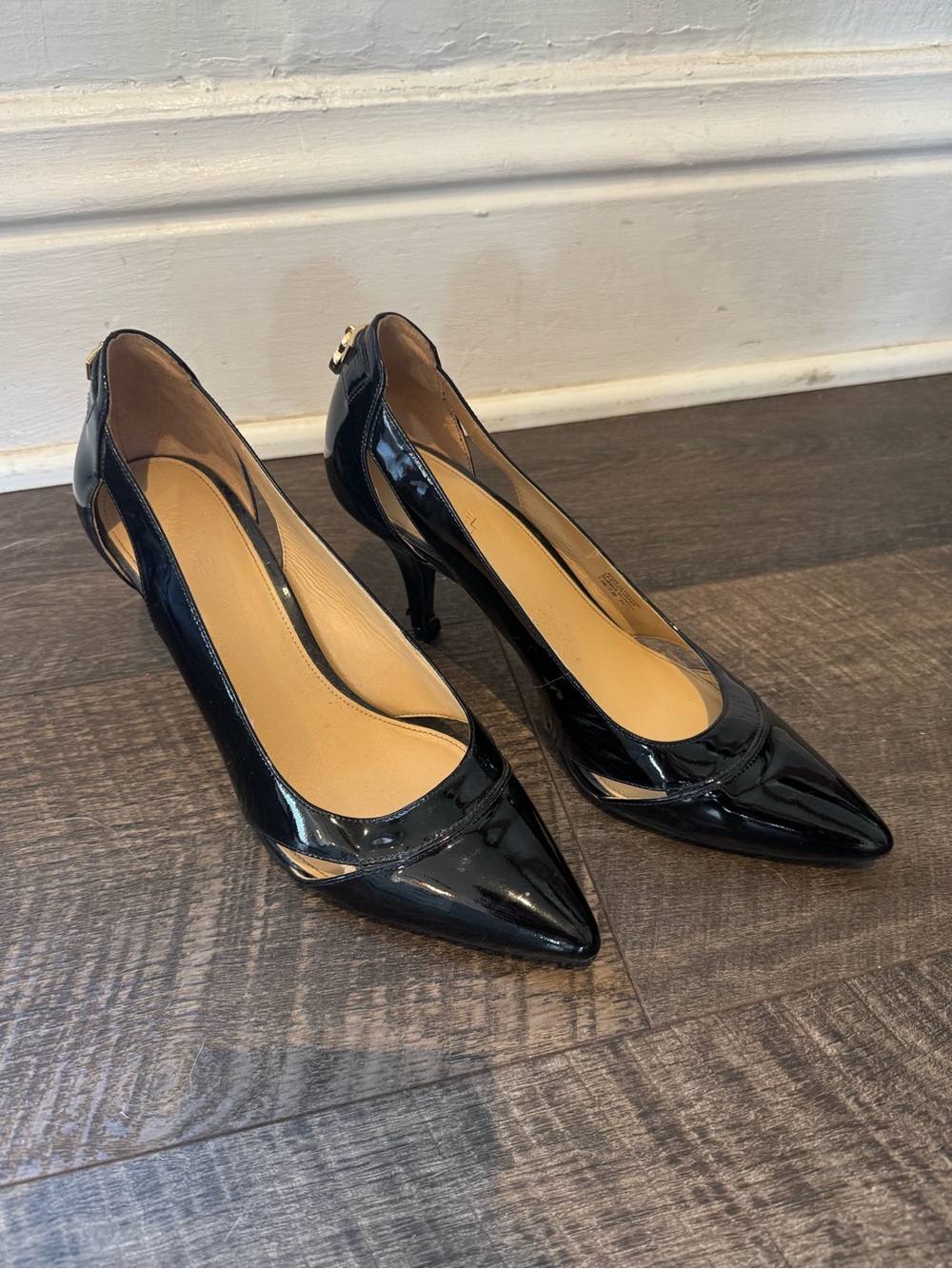 Michael Kors Black Patent Pointed-Toe Cutout Slingback Heels